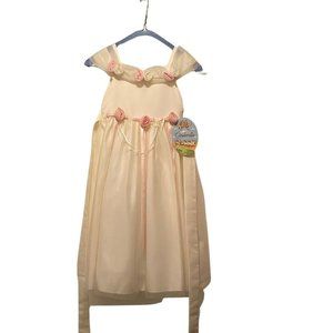 NWT Cinderella Brand Flower-Girl Dress, Cream w/ Pink/Cream Rosettes, Size 7